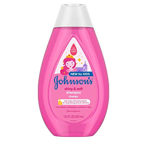 Johnson's Shiny & Soft Tear-Free Kids' Shampoo with Argan Oil & Silk Proteins, Paraben-, Sulfate- & Dye-Free Formula, Hypoallergenic & Gentle for Toddler's Hair, 13.6 fl. oz