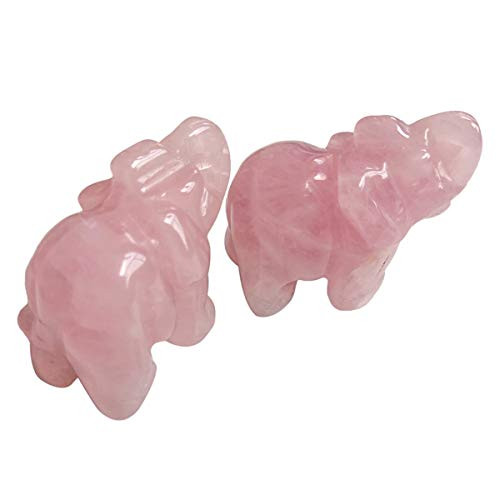 Gemgogo 2 Pcs Natural Rose Quartz Crystals and Healing Stones, Pocket Carved Elephant Decor Figurine 1.5 Inches Room Decor