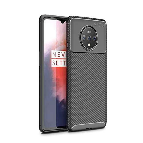 for Oneplus 7T Case, Carbon Fiber Scratch Resistant & Anti Slip Enhance Gripping Shock Absorption Slim Lightweight Back Case Cover for One Plus 7T 2019 Phone (Black)