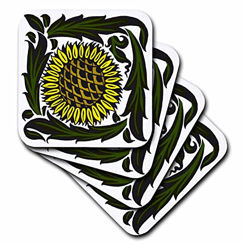 3dRose CST_62985_1 Arts and Crafts Style Sunflower Plant Soft Coasters, Set of 4