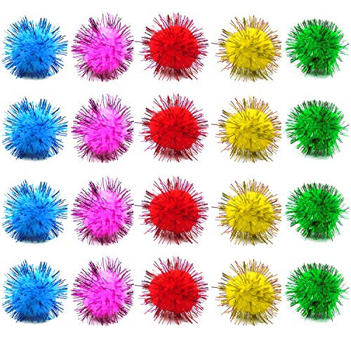 LCZX 80pcs Assorted Color Sparkle Balls Cat Toy Balls Tinsel Pom Poms Glitter for Cat Kittens