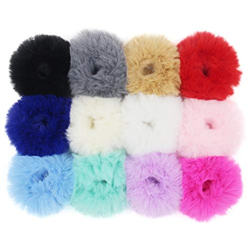 SUSULU Fuzzy Furry Artificial Rabbit Fur Faux Fur Hair Band Rope Hair Holder Wristband Hair Ring Hair Tie Ponytail Holder Hair Accessories (Mix Colors)