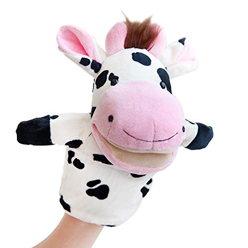 Hand Puppets Jungle Animal Friends with Working Mouth for Imaginative Play, Storytelling, Teaching, Preschool & Role-Play(Cow)