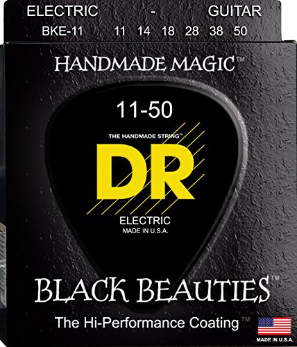 DR Strings Electric Guitar Strings, Black Beauties - Extra-Life Black Coated, 11-50