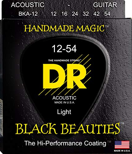 DR Strings Acoustic Guitar Strings, Black Beauties - Black Coated, 12-54