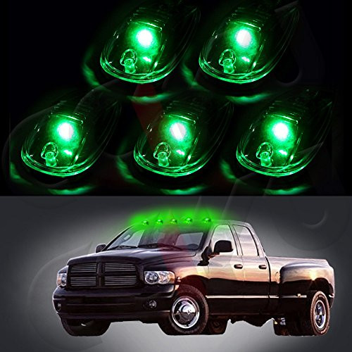 Cab Marker Light 5x T10-6-3020-SMD Green Top Clearance Roof Running Bulbs with 5x Smoke Cab Roof Light Base Replacement Cab Marker Assembly for 2012-2016 for Dodge for Ram 1500 2500 3500 4500 5500