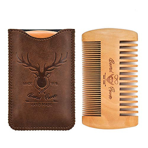 Beard Power Wooden Beard Comb & Durable Case for Men with Sexy Beard, Fine & Coarse Teeth, Pocket Comb for Beards & Mustaches,Brown Deer Design