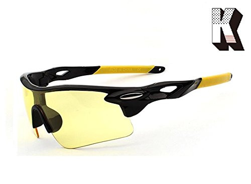 Kagogo Men's HD Night View Driving Glasses Anti-glare Rain Day Night Vision Cycling Sunglasses (Black/Yellow81)