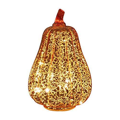 Romingo Mercury Glass Pumpkin Light with Timer for Halloween Pumpkin Decorations Fall Decor,Gold, 8.7 inches