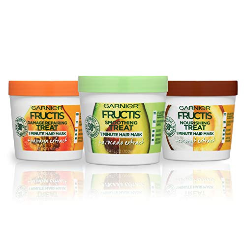 Garnier Hair Care Fructis Treats Variety Hair Masks with Nourishing Coconut, Damage Repairing Papaya, Smoothing Avocado, 3.4 Fl Oz (Pack of 3)