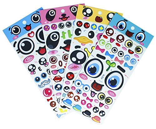 HighMount Faces Stickers 4 Sheets with Lips, Glasses, Beard, Ties Foam Eyes Decals for Craft Card Making - 140 Stickers