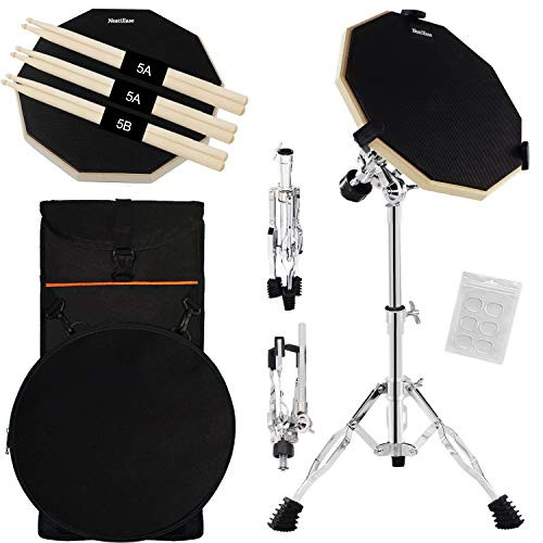 Silent Drum Practice Pad, 12 Inch Double Sided Drum Pad with Adjustable Snare Drum Stand and 3 Pairs of Drum Sticks for Drum Practice