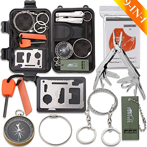 Emergency Survival Kit, Monoki 9-In-1 Compact Outdoor Survival Gear Kits Portable EDC Emergency Survival Tools Set with Gift Box for Camping Hiking Hunting Climbing Travelling or Wilderness Adventures Emergency Survival Kit, Monoki 9-In-1 Compact Outdoor Survival Gear Kits Portable EDC Emergency Survival Tools Set with Gift Box for Camping Hiking Hunting Climbing Travelling or Wilderness Adventures