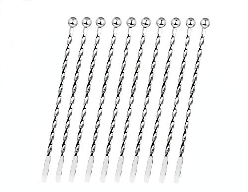 10 PCS Stainless Steel Stirrers Metal Stir Mixing Drinks 7.5 Inch Coffee Beverages Cocktail Swizzle Stick with Small Rectangular Paddles