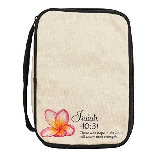 Dicksons The Lord Will Renew Strength Isaiah 40:31 Pink Flower Zippered Canvas Bible Cover Case with Handle, Thinline