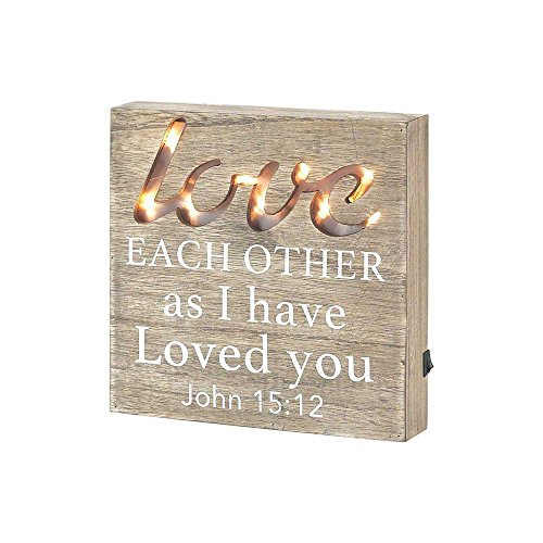 Dicksons Wood Tabletop Plaque 7.75" with LED Lights - Love One Another As I Have Loved You John 15:12