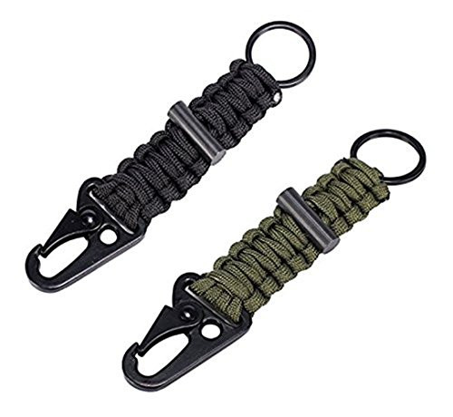 HAIN@2 Pack Firestarter Paracord Survival Keychain Lanyard Carabiner Military Grade Type III 7 Strand 550 Lb Test Cord (1 Black&1 Army green)