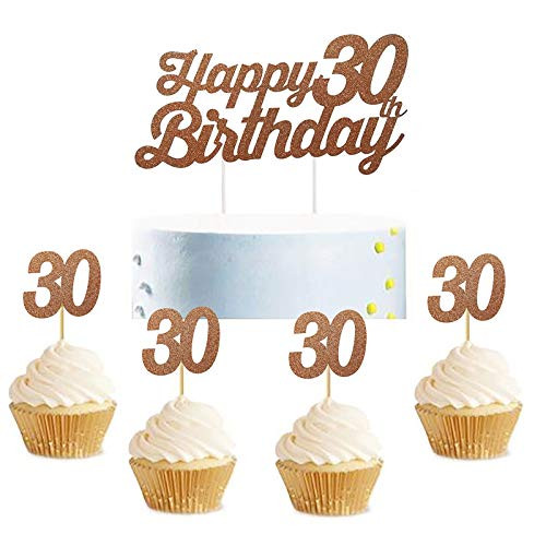 Rose Gold Glitter 30 Cake Topper 30th Birthday Party Cupcake Toppers for 30th Birthday or Anniversary Party Cake Decoration Rose Gold Glitter 30 Cake Topper 30th Birthday Party Cupcake Toppers for 30th Birthday or Anniversary Party Cake Decoration