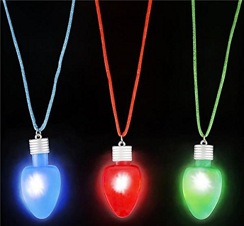 Neliblu FUN Christmas LED Light Up Christmas Bulb Necklace Party Favors Stocking Stuffers (3 Pack) by