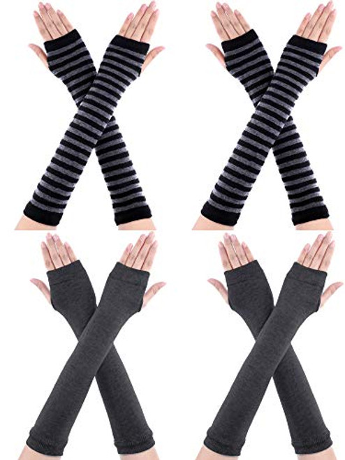 Bememo 4 Pairs Winter Long Fingerless Gloves Knitted Arm Warmer Elbow Length Gloves Thumb Hole Gloves for Women Girls (Color D)