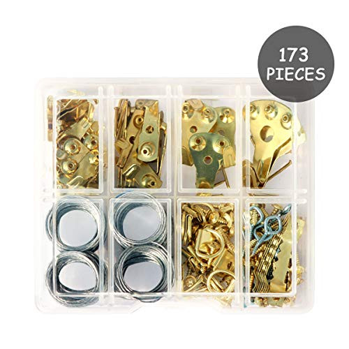 Lumuasky Picture Hangers, Quality Picture Hanging Kit, Hanging Wire, Screw Eyes, D Ring and Sawtooth for Wall Mounting (173pcs)