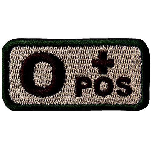EmbTao Type O Positive Tactical Blood Type Iron On Sew On Patch - Khaki & Green - 2"x1"