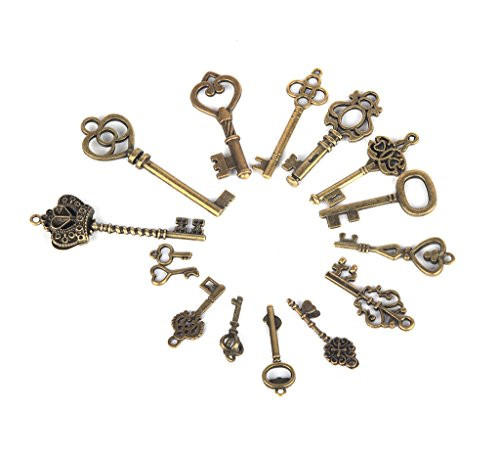 Focussexy Mixed Set of 15 Vintage Skeleton Keys in Antique Bronze-Set of 15 Keys