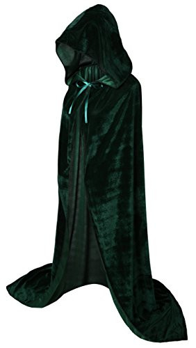 VGLOOK Full Length Hooded Cloak Long Velvet Cape for Christmas Halloween Cosplay Costumes 59inch Green