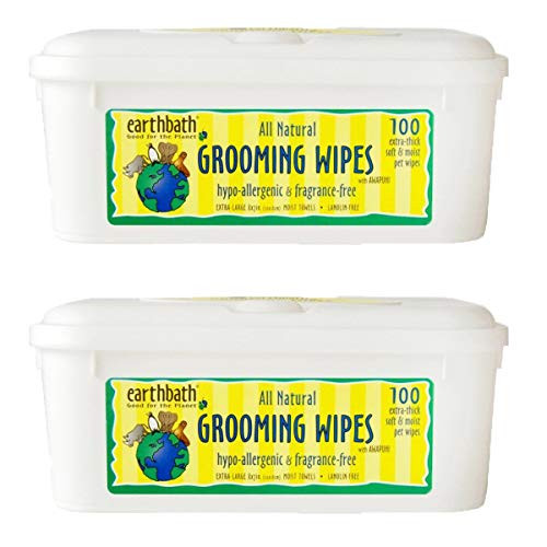 Earthbath All Natural Grooming Wipes, Hypo-Allergenic and Fragrence Free - Pack of 2