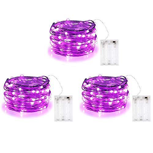 (3 Pack) BOLWEO Purple Battery Operated Fairy Led String Lights,Christmas Decoration Lights,10Ft/3m 30LEDs for Indoor Outdoor Home Garden Camping Girls Room Bedroom Living Room - Purple