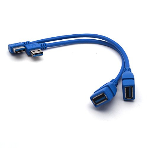 Antrader SuperSpeed USB 3.0 Male to Female Extension Cable 90 Degree Angle Data Converter Adapter Left + Right Blue