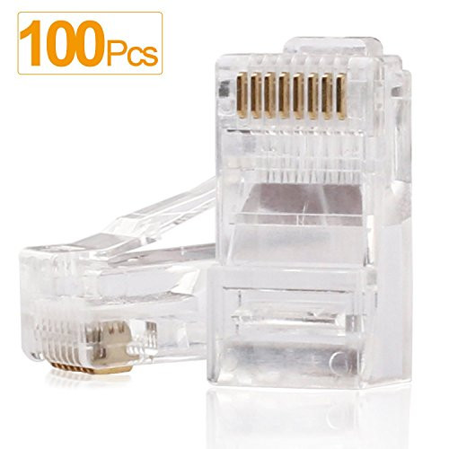 SHD RJ45 Connectors RJ45 Crimp Ends 8P8C UTP Network Plug for CAT5 CAT5E CAT6 Stranded Cable Solid Crystal Head 100PCS