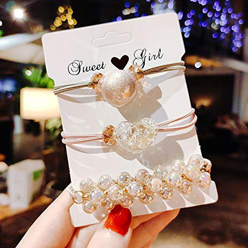 DAWEIF 3Pcs Cute Heart/Ball Hair Rope Ponytail Holder Elastic Hair Ties Hair Accessories for Women Girls
