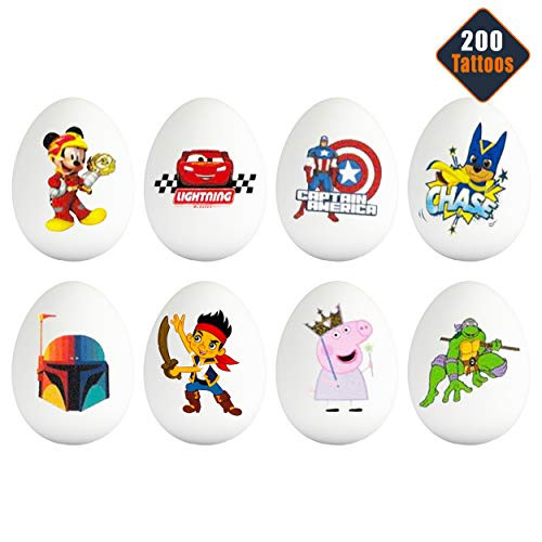Easter Egg Decorating Tattoos for Boys Girls Kids Bulk Assortment ~ Bundle Includes 200 Egg Tattoos Featuring Mickey Mouse, Paw Patrol, Avengers, Peppa Pig, and More (Easter Egg Decorating Kit)