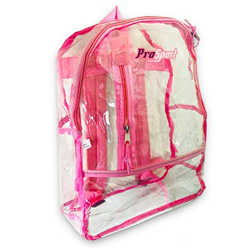 Clear Backpack Stadium Approved, 15" Heavy Duty Transparent See Through (Pink)