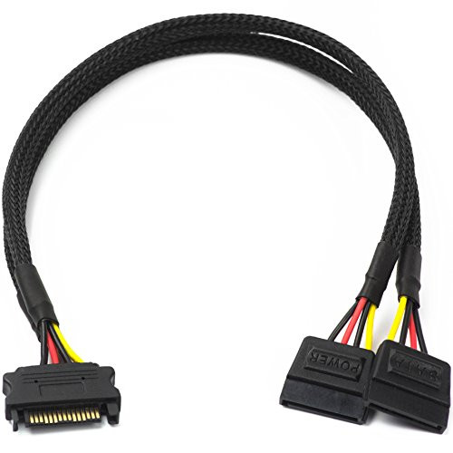 CRJ SATA 15-Pin Power Y-Splitter Black Sleeved Cable CRJ SATA 15-Pin Power Y-Splitter Black Sleeved Cable