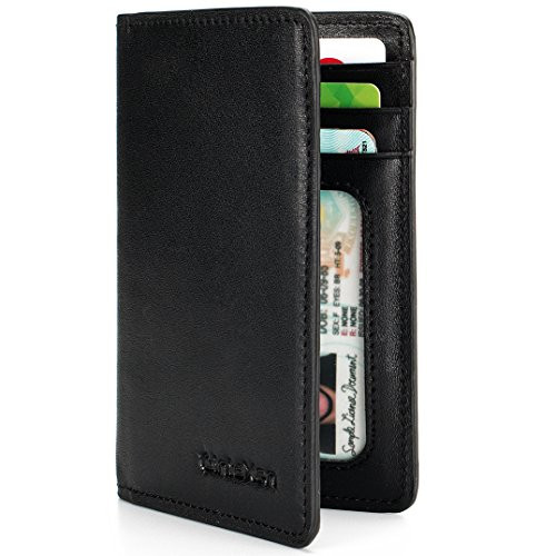 Slim Leather ID/Credit Card Holder Bifold Front Pocket Wallet with RFID Blocking - Black