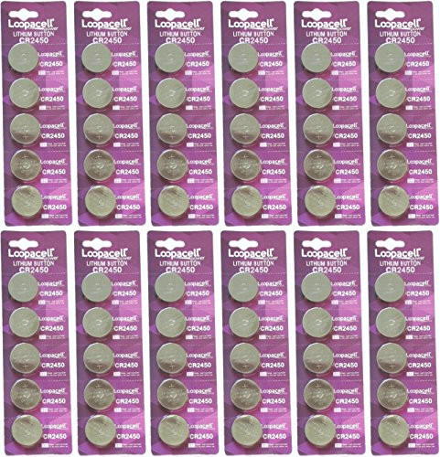 60 Pcs 2450 Batteries (CR2450/ DL2450/ E-CR2450) Lithium 3v (12 Packs of 5) by Loopacell