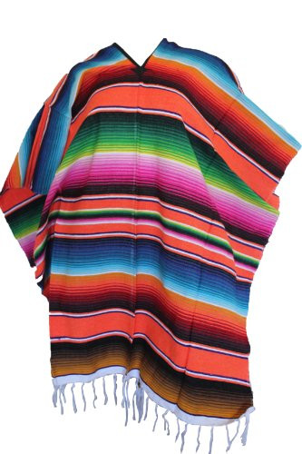 Del Mex (TM) Mexican Serape Poncho Pancho Adult Costume (Orange)