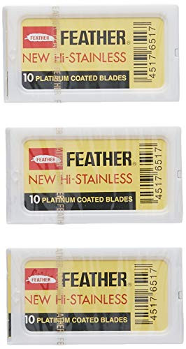 Feather Double Edge Safety Razor Blades - (30 Count) - Platinum Coated Hi-Stainless Steel Razor Blades - Fits Most Safety Razors - Super Sharp for Close Shaves - Japanese Quality