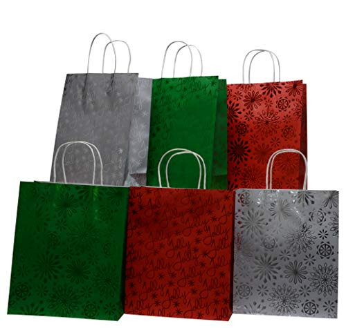 Wrap N Roll Bags Kraft Paper with Handles in Assorted Colors Red, Green and Silver for Gift Giving and Holiday Party Favors (Set of 12) (Large) Wrap N Roll Bags Kraft Paper with Handles in Assorted Colors Red, Green and Silver for Gift Giving and Holiday Party Favors (Set of 12) (Large)