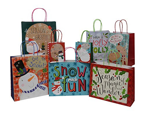 Christmas Gift Bags in 4 Assorted sizes Small, Medium, Large and Vogue Large With Metallic Foil Hot Stamp and Handles Kraft Paper Bag for Gift Giving on Holiday and Xmas Party Favors (Set of 16) Christmas Gift Bags in 4 Assorted sizes Small, Medium, Large and Vogue Large With Metallic Foil Hot Stamp and Handles Kraft Paper Bag for Gift Giving on Holiday and Xmas Party Favors (Set of 16)