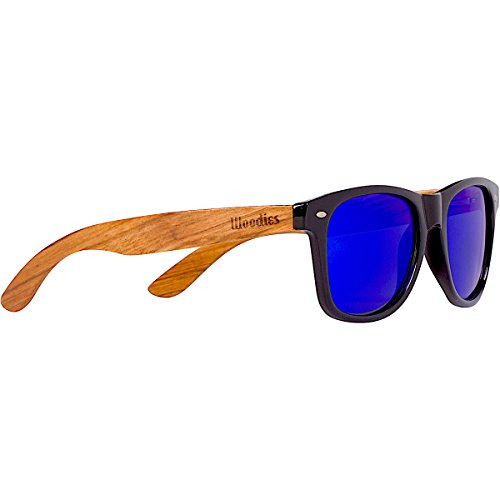 Woodies Zebra Wood Sunglasses with Mirror Polarized Lens for Men and Women (Blue)