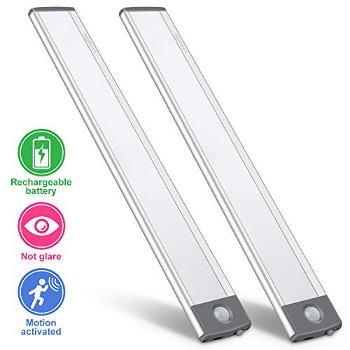 LED Motion Sensor Cabinet Light,Under Counter Closet Lighting, Wireless USB Rechargeable Kitchen Night Lights,Battery Powered Operated Light,54-LED Light for Wardrobe,Closets,Cabinet,Cupboard(2 Pack)