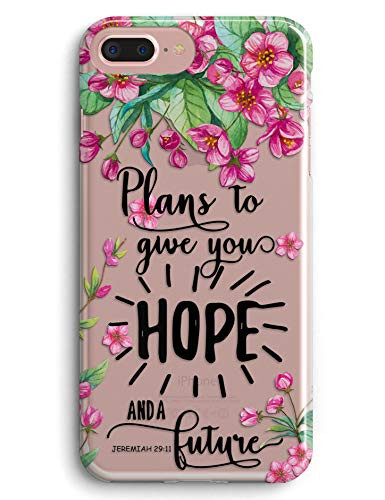 iPhone 7 Plus Case,iPhone 8 Plus Case,Bible Verse Blessed Flowers Floral Inspirational Christian Soft Clear Anti-Scratch Shockproof Bumper TPU Protective Case Cover for Apple iPhone 7/8 Plus