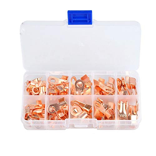 LepoHome 70pcs Open Barrel Wire Crimp Connector Copper Ring Lug Terminals Assortment Kit OT 10A 20A 30A 40A 50A