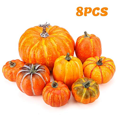 Meiliy 8pcs Artificial Pumpkins Fake Pumpkin Fall Decor for Harvest Decorations Autumn Halloween Thanksgiving Decoration