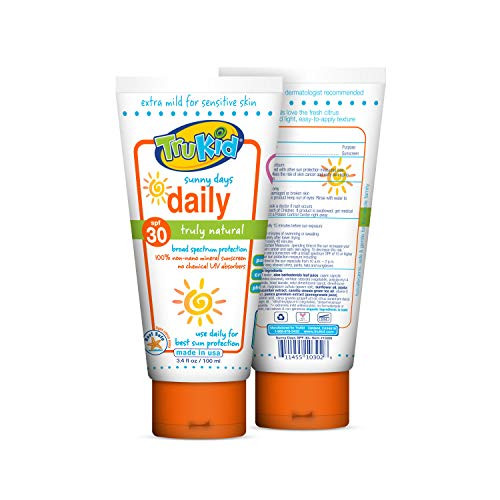 TruKid Sunny Days Daily SPF 30+ UVA/UVB Reef Safe Sunscreen Lotion, Mineral Based, Safe for Face and Body 3.4 oz