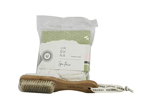 Urbana Spa Priva Bamboo Pouf and Pumice Stone/Nail Brush Set