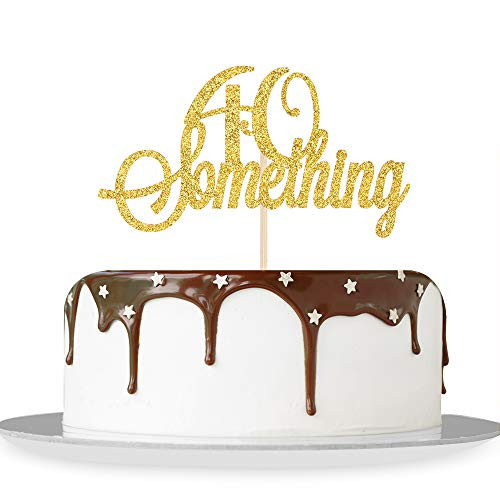 Gold Glitter 40 Something Cake Topper - Happy 40th 45th 49th Birthday Cake Topper - 40th Anniversary - Forty & Fabulous Birthday Theme Party Decorations